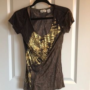 Miss Me gold angel wing top NWOT.